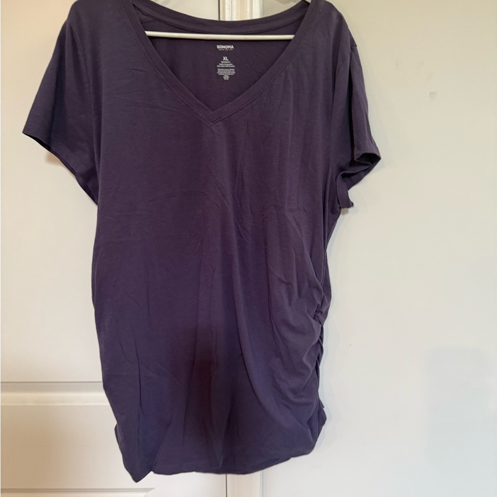 Sonoma Maternity Deep Purple V-Neck Short Sleeve Tee